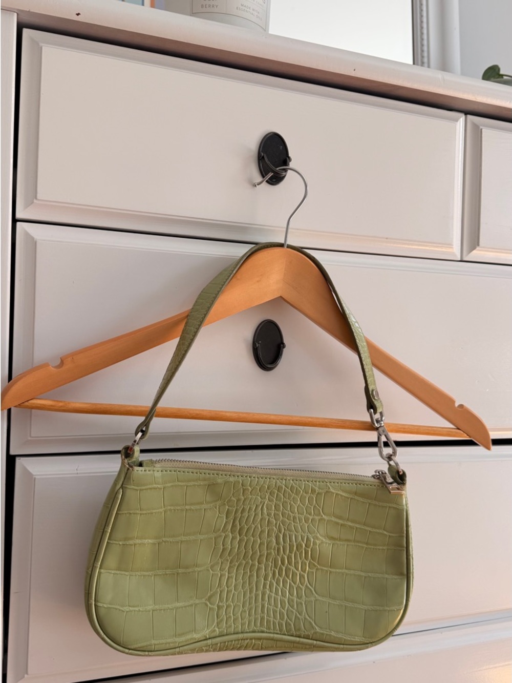 JW PEI Croc-Embossed Shoulder Bag in Light Olive Green